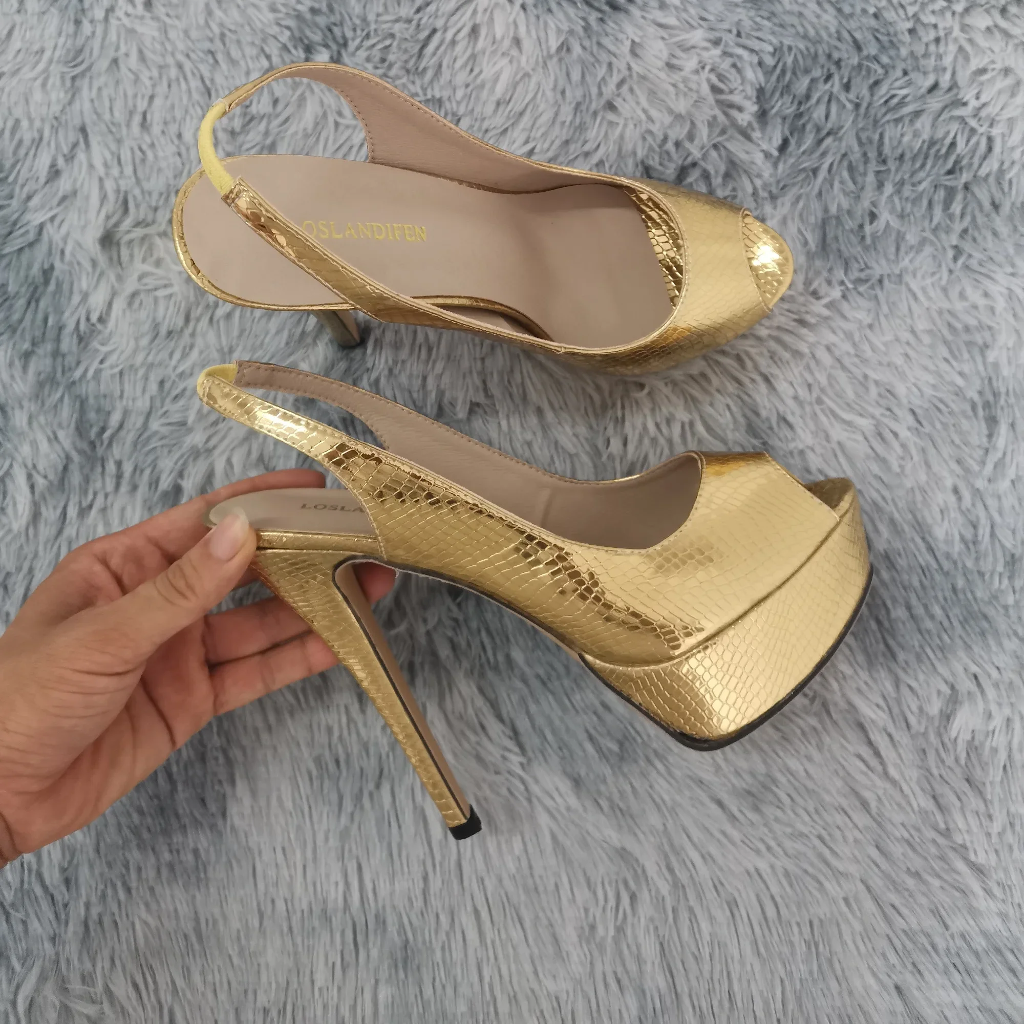 Frauen Pumpt Neue 14CM Plattform High Heels Sexy Gold Silber Krokodil Muster Offene spitze Sandalen Gladiator Party Kleid Frau schuhe Image