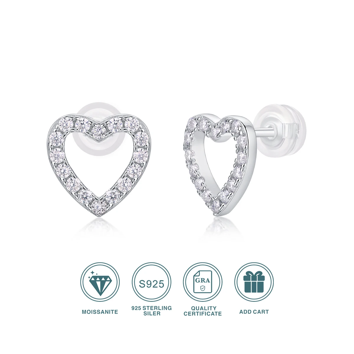 Jiuzuan 2 stücke Moissan ite Herz Ohrringe S925 Sterling Silber plattiert 18 Karat Gold funkelnden Valentinstag Hochzeitstag Geschenk Image