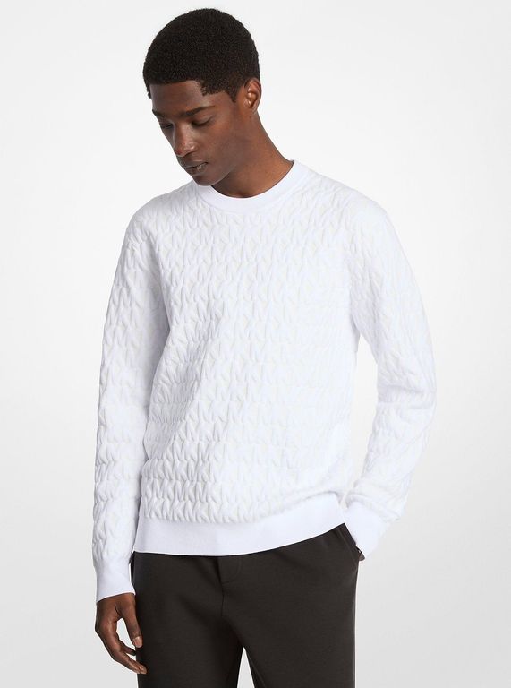 Logo Jacquard Cotton Sweater - White - Michael Kors Knitwear