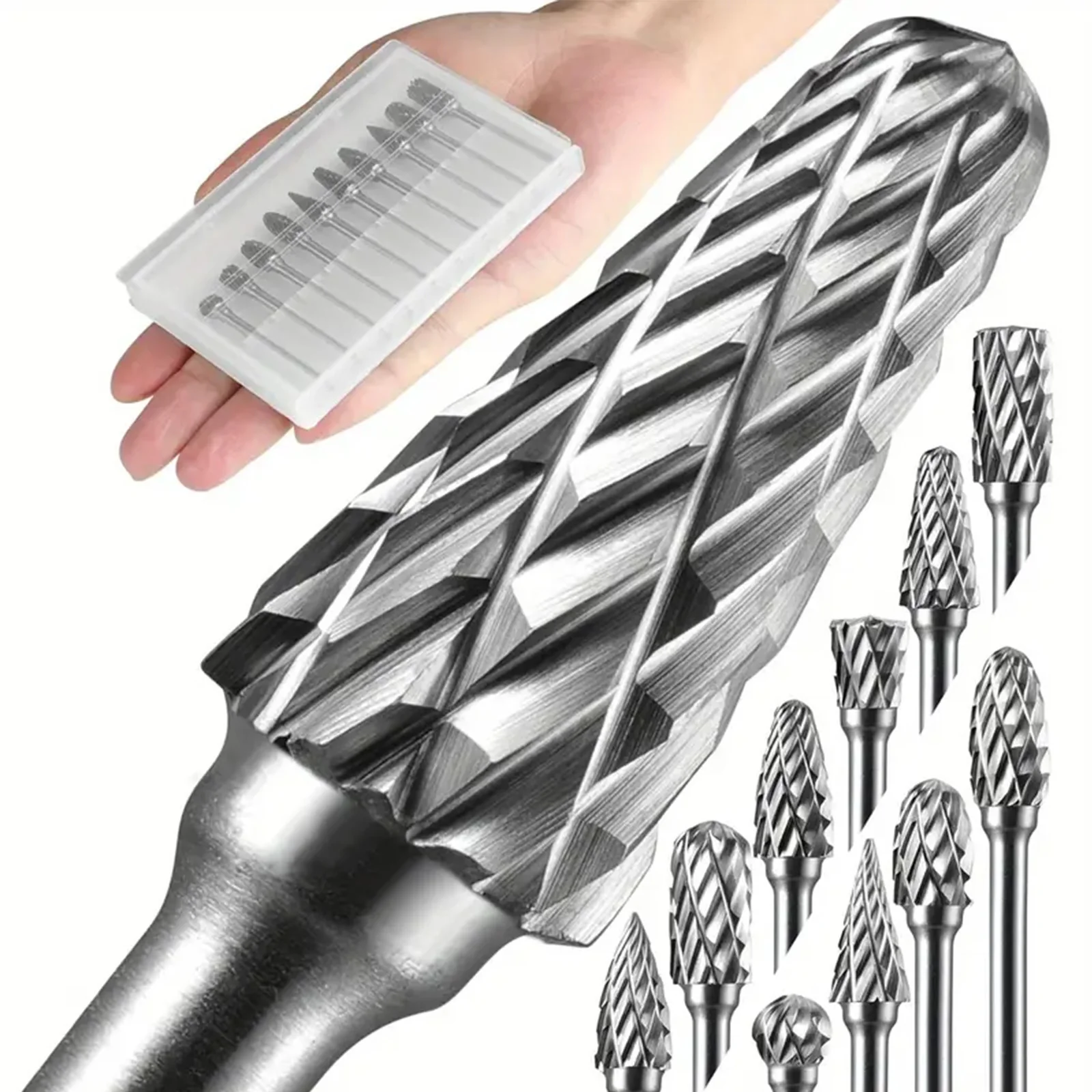 10-teiliges Hartmetall-Frässtift-Set, kompatibel mit Dremel 1/8 Zoll Schaft, Stabschleifer, Drehwerkzeug, Raspel-Bits, Holz, Metall, Schnitzen, elektrisches Schleifen Image