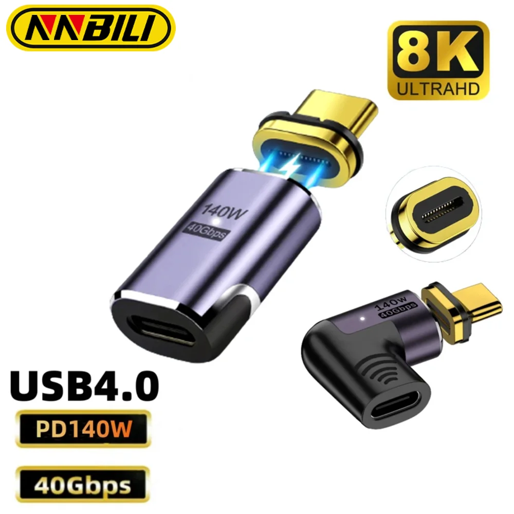 Nnbili usb 4,0 magnetischer usb c zu typ c adapter 140w 40gbps schnell lade magnet lade konverter kabel 8k @ 60hz USB-C anpassen Image