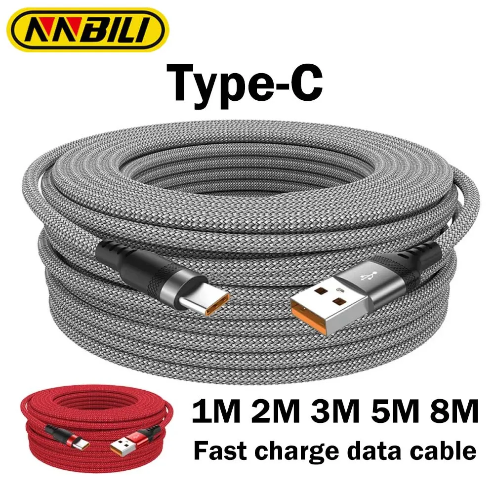 NNBILI 6A Erweitertes USB-TYPE-C-Kabel, geflochtenes Datenkabel für Samsung Huawei Xiaomi Switch Sony PS5 TYPE-C 8 m 5 m 3 m 2 m 1 m Kabel Image