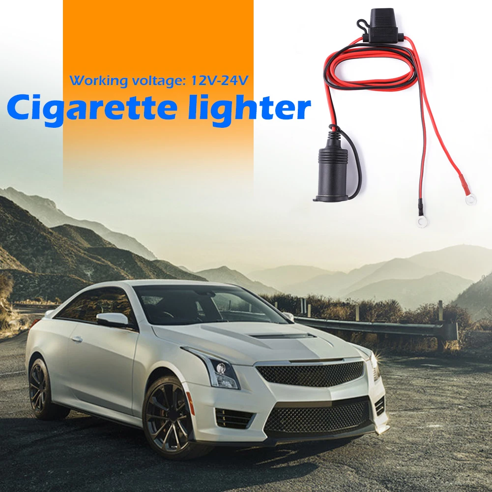 1,2 m Auto-Zigarettenanzünder-Buchse, DC 12 V, 24 V, langlebige Zigarettenanzünder-Buchse mit 10 A Sicherung + Kabel für Auto, Motorrad, LKW