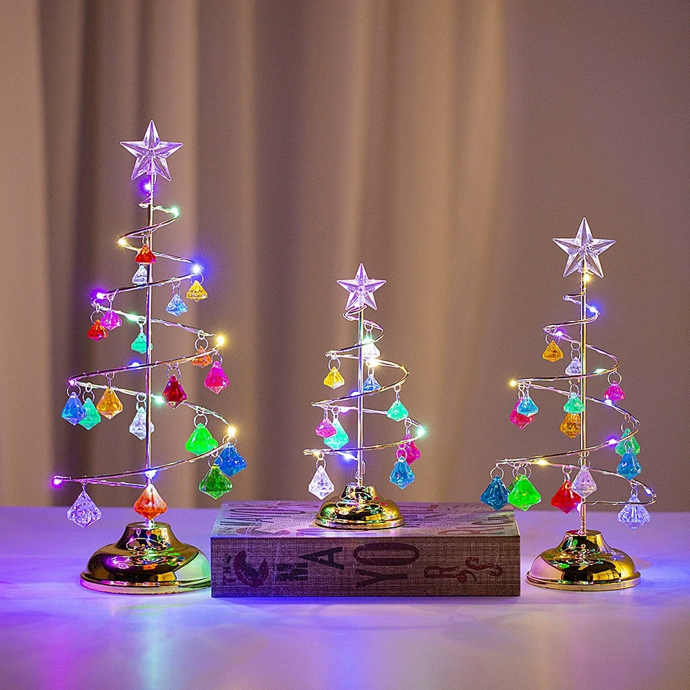 1PCS Kristall Weihnachten Baum Lampe Leuchtende Kristall Weihnachten Baum Nachtlicht Ornament Hause Weihnachten Dekoration 2025 Kinder Geschenke