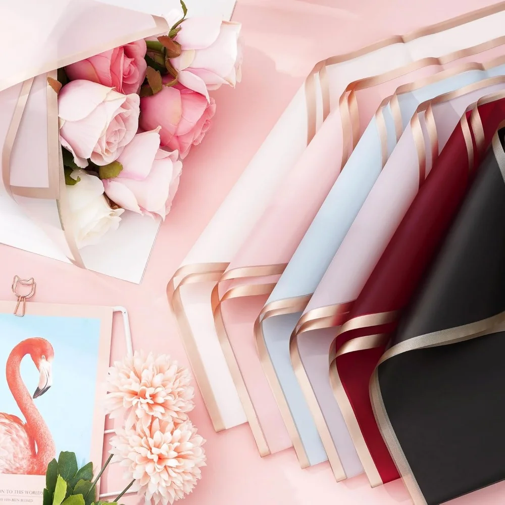 1 stücke Rose Blume Geschenkpapier Goldene Grenze Koreanischen Stil Halb Transparent Geschenk Verpackung Floristen Bouquet Verpackung Material Image