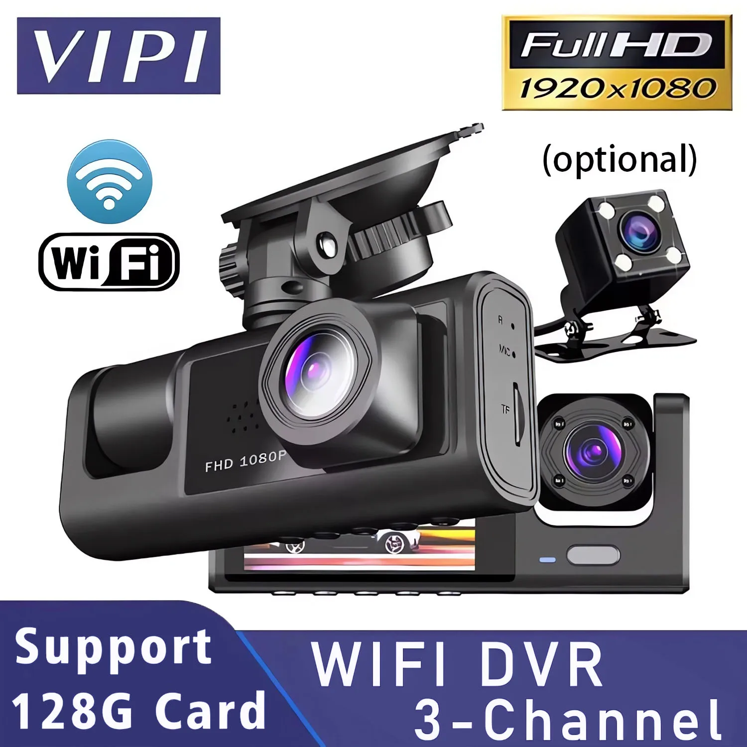 WiFi 3 canali DVR per auto Dash Cam a tre vie Telecamera interna per veicoli DVR Registratore FHD 1080P Video Mini registratore Dashcam Camcord