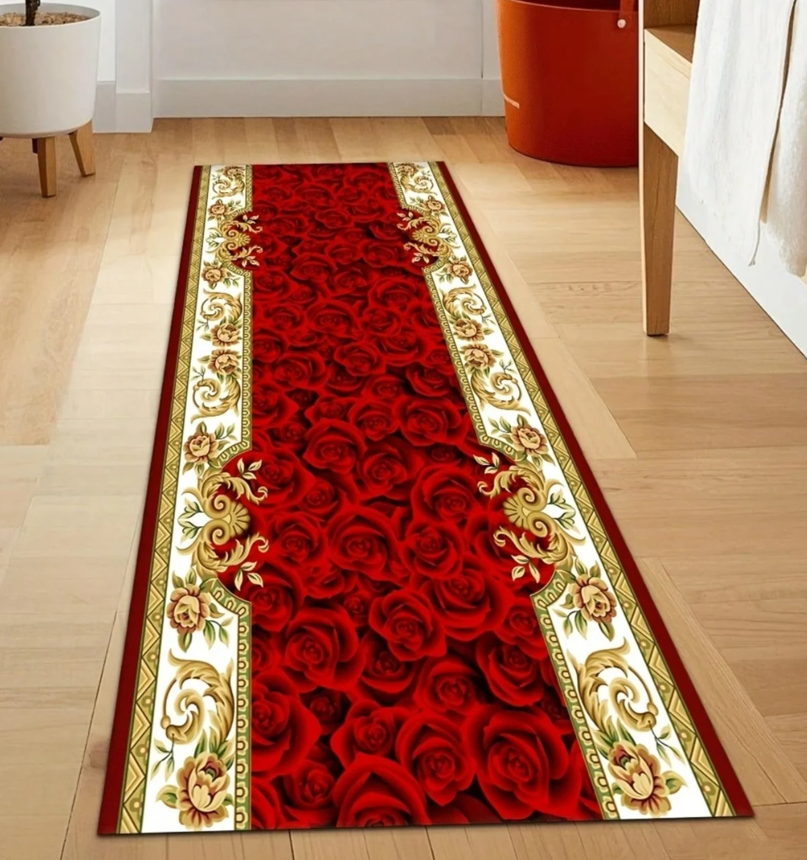 Langer Läuferteppich mit Blumenmuster, Rose Poppy Snake, Vintage-Stil, rutschfest, langlebig, für Flur, Küche, Wohnzimmer, Heimdekoration Image