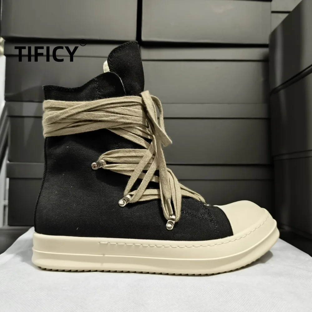 Ro Style Frühling und Sommer Herren Neue High-Top-Riemen-Leinwandschuhe Atmungsaktive und rutschfeste modische lässige Board-Schuhe Image