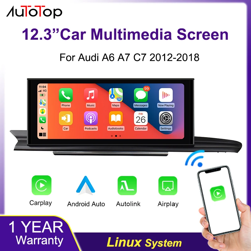 AUTOTOP 12,3'' Linux Bildschirm Drahtlose CarPlay Android Auto Display Für Audi A6 A7 C7 2011-2018 RMC HNR MHI2 Airplay Multimedia Image