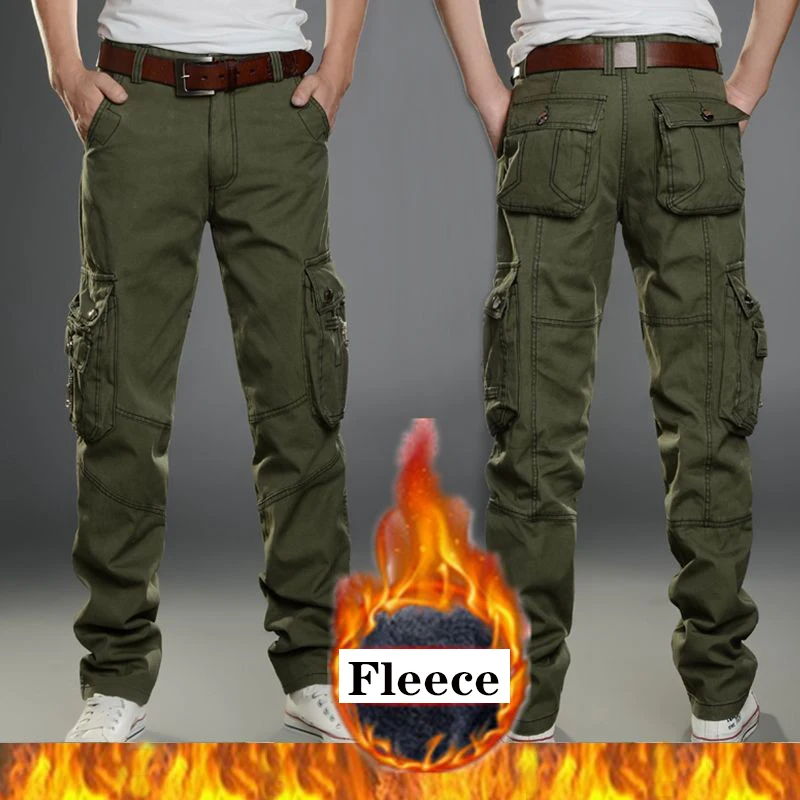 Winter Fleece Warme Taktische Hosen Zip Baumwolle Hosen Lose Armee Grün Cargo Hosen Männer Casual Plus Verdicken Werkzeug Hosen Größe 40