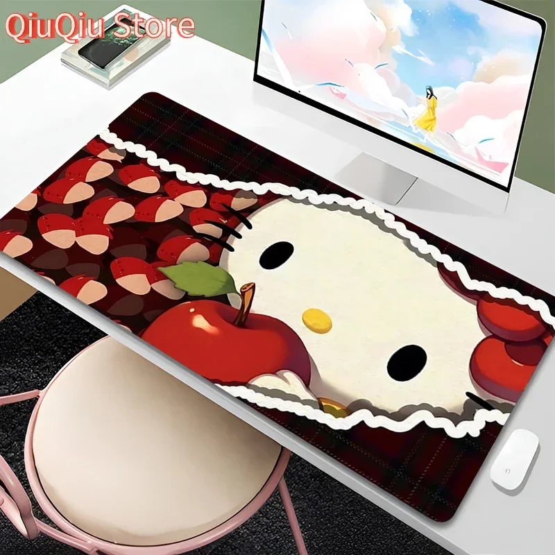 Mauspad Cartoon Anime Rote Schleife Mousepad Laptop Kawaii Katze Gaming Zubehör Schreibtischunterlage PC H-hello K-kitty Niedliches Tastaturpad