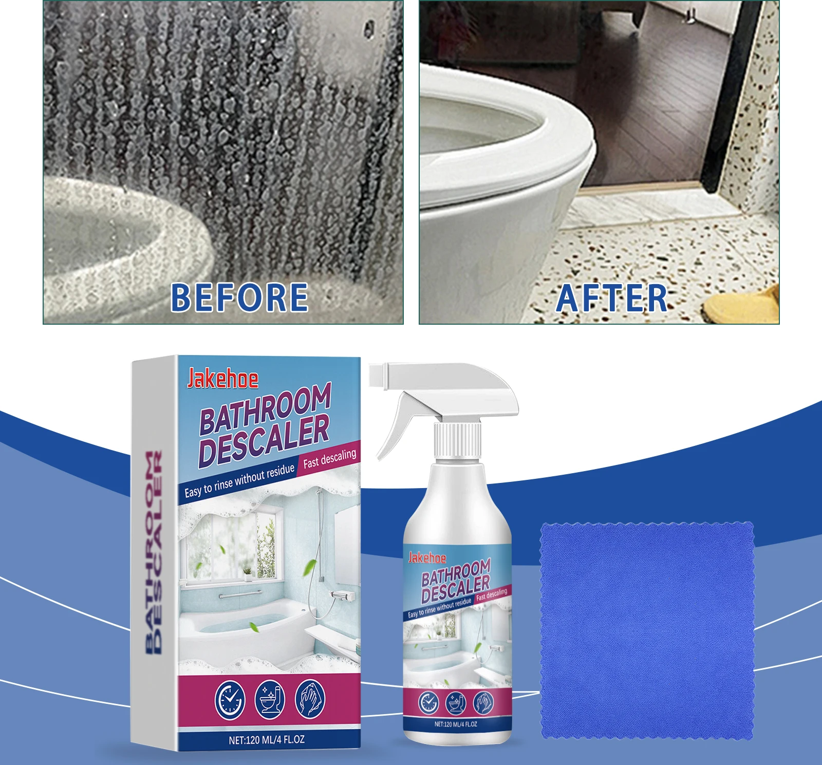 Jakehoe Badezimmer-Entkalkungsmittel, Badezimmer-Glashahn, Badewanne, Fliesenwaage, Fleckenreiniger