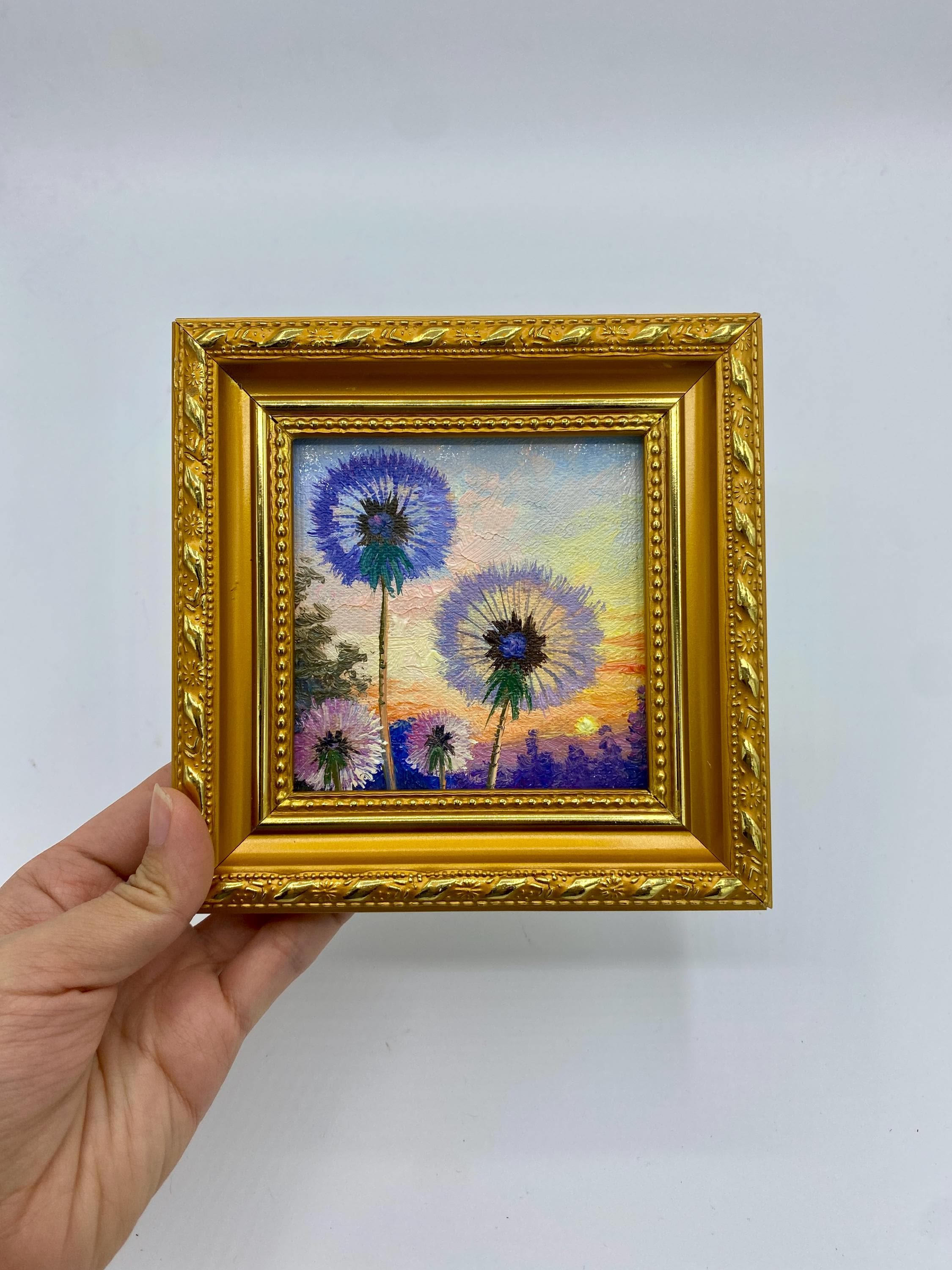 Dipinto ad olio originale, Quadro con dente di leone, Quadro floreale, Quadro incorniciato, Quadro su tela