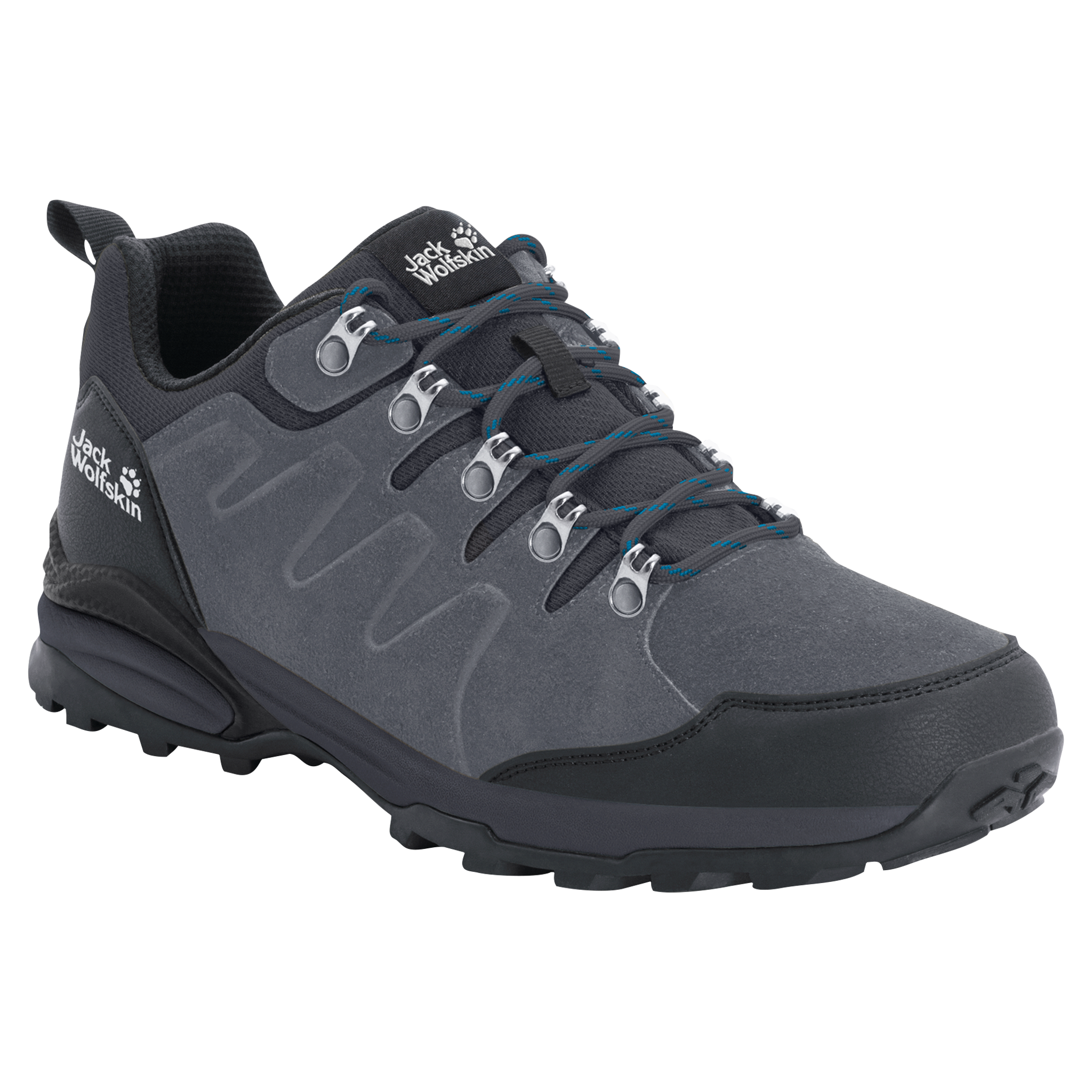 Wanderschuh JACK WOLFSKIN "REFUGIO TEXAPORE LOW M", Damen, Gr. 47, grau, schwarz, Leder, Textil, Schuhe Wanderschuh, wasserdicht, Trekkingschuh