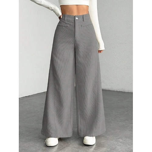 Damen Hose Cordhose Baggy-Hosen Freizeithose Urlaub Mode Streetwear Volle Länge Hohe Taille Einfach Tasche Weites Bein Komfort Weich Bequem Unelastisch Outdoor Straße Ferien Marineblau Aprikose Image