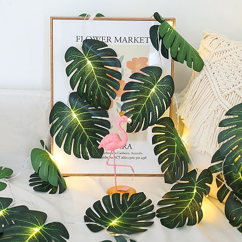 LED-Lichterkette mit Schildkrötenrücken-Blatt-Simulation, 2 m/3 m, 20 LEDs, AAA-Batterie erforderlich, für den Innenbereich (Frühling/Sommer), Schlafzimmer, Wohnzimmer, Esszimmer, Party, Hochzeit, Image