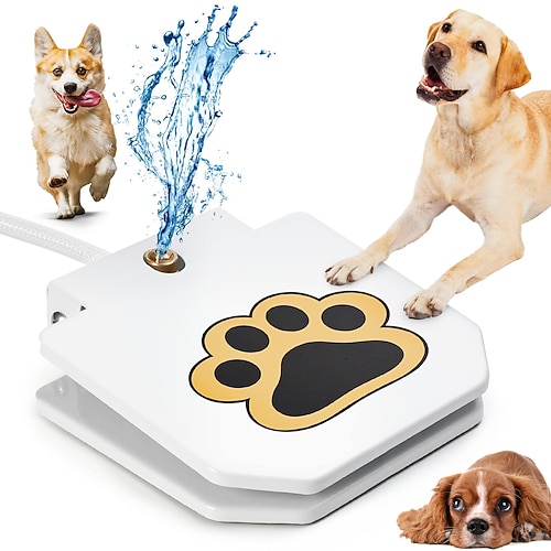 Hundebrunnen für draußen, per Fußpedal betätigbar, mit Schlauch, einfach zu bedienender Trinkspender für Haustiere, frisches, kühles Wasser für Hunde im Freien Image