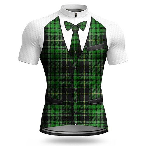 Herren St. Patrick Trikot Radsport Trikot Karomuster Neuheit Kurzarm Fahrrad Tee T-Shirt Oberteil mit 3 Rückenfächern UV-beständig Schnell trocknend Mit Taschen Frontreißverschluss Sport Grün Image
