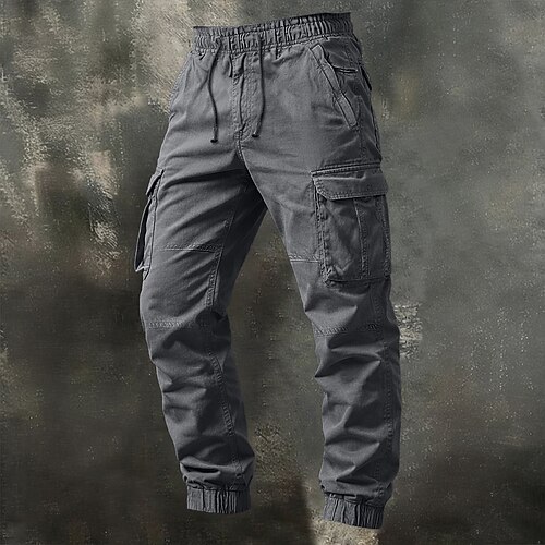 Herren Cargo-Hosen Hose Kordelzug Elastischer Bund Mehrere Taschen Einfach tragbar Volle Länge Täglich Outdoor Campen und Wandern Urlaub Mode Schwarz Armeegrün Dehnbar Image