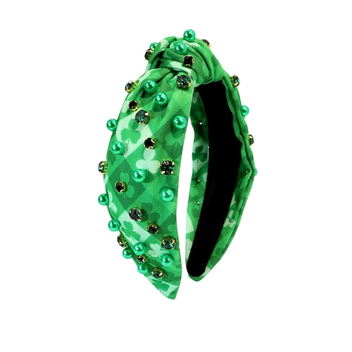 Haarband für Damen zum St. Patrick's Day – grünes Kleeblatt Perlendesign, perfekt für irische Feste und Partys mit Kleeblatt-Motto. Feierlichkeiten zum St. Patrick's Day Image