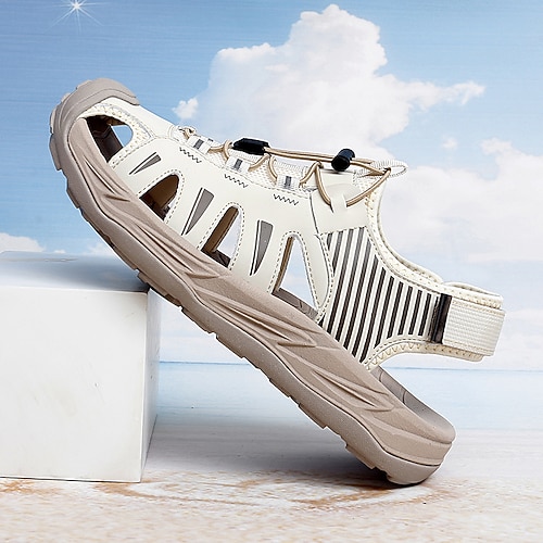 Beige Herren-Sportsandalen – komfortables Design mit atmungsaktivem Mesh-Gewebe, verstellbare Passform, ideal für Strand, Spaziergänge und Sommer. Image