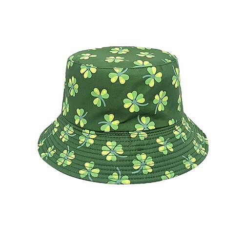 Damen-Fischerhut aus Polyester, mit Kleeblatt- und St.-Patricks-Day-Leprechaun-Motiv, verschiedene Muster, perfekt für den St. Patrick's Day und den Alltag Image