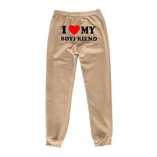 Damen Jogginghose Chinos Urlaub Streetwear Lässig Volle Länge Mittlere Taillenlinie Buchstabe Tasche Elastischer Bund Drucken Bequem Komfort Mikroelastisch Täglich Outdoor Straße Weinrot Hellgrau Image