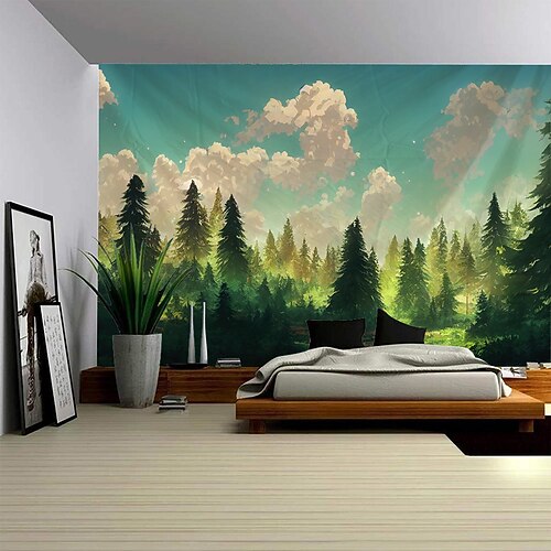 Großflächiger Wandteppich mit naturgetreuer Pflanzenlandschaft als Fotohintergrund, Decke oder Vorhang für die Dekoration von Schlafzimmer oder Wohnzimmer. Image