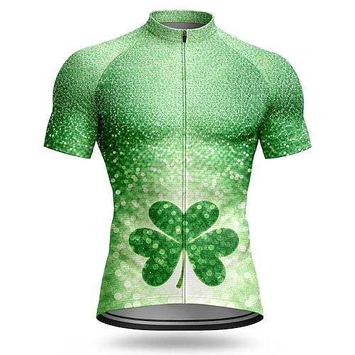 St. Patrick Herren Radtrikot Farbverläufe Kleeblatt Kurzarm Fahhrad T-Shirt Trikot Oberteil mit 3 Gesäßtaschen UV-beständig Schnelltrocknend Mit Taschen Frontreißverschluss Sport Grün Bekleidung Image