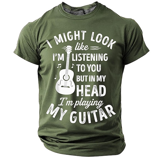 Ich sehe vielleicht so aus, als würde ich dir zuhören, aber in Gedanken spiele ich Gitarre. Lustiges T-Shirt mit Spruch, Vintage-Musikmotiv, humorvolles Geschenk für Gitarristen, Größen S, M, L, XL,