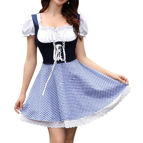 Karneval Oktoberfestbier Kleid Dirndl Trachtenkleider Oktoberfest / Bier Kleider Cosplay Deutsch Wiesn Damen Karneval Party Stoff im traditionellen Stil Kleid Schürze Image