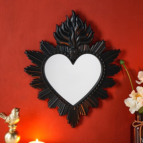 Wanddekor-Spiegel mit flammendem Herzmotiv, handgefertigter Hängeschmuck in Form eines flammenden Herzens, Wandkunst im europäischen Stil für Wohnzimmer, Schlafzimmer, Arbeitszimmer, religiöse Image