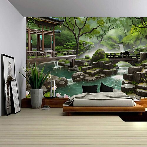 Großflächiger Wandteppich mit naturgetreuer Pflanzenlandschaft als Fotohintergrund, Decke oder Vorhang für die Dekoration von Schlafzimmer oder Wohnzimmer. Image