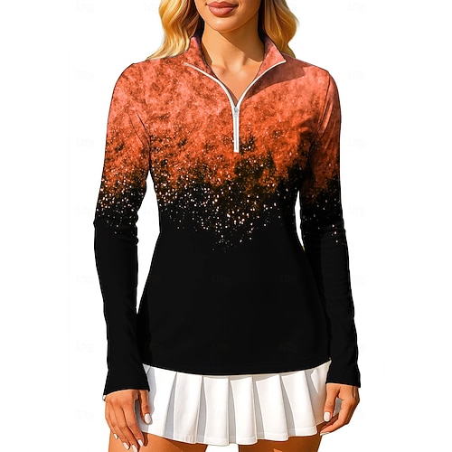 Damen Farbverlauf Marmor Abstrakte Kunst Polo-Sweatshirt Oberteile Shirt Sporthemd Langarm Druck Viertel Postleitzahl Pullover UPF50 UV-beständig UV Schutz Elastisch Atmungsaktiv Volleyball Tennis Image