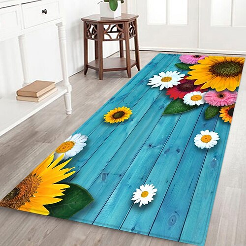 Sonnenblumenmuster-Flanellteppich, rutschfest, Wohnzimmerteppich, dekorativer, weicher Teppich Image