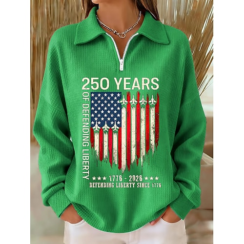 Unabhängigkeitstag Amerikanischer 250. Jahrestag Patriotischer Damen Pullover Sweatshirt Graphic Letter Lässiger Druck Langarm Halbzip Lässige Freizeit Sports Blau Schwarz Pink Rot Grün Frühling