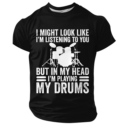 Ich sehe vielleicht so aus, als würde ich dir zuhören, aber in Gedanken spiele ich Schlagzeug. Lustiges Schlagzeuger-T-Shirt für Herren, Musiker, Humor, Perkussion, Geschenk, Kurzarm, Bekleidung, Image