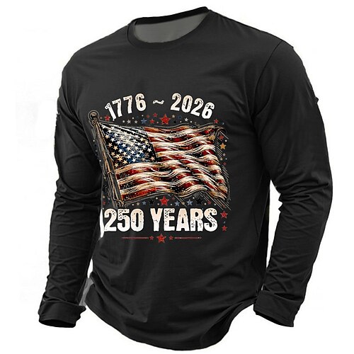 Amerikas 250. Jahrestag Herren 250. Jahrestag der Vereinigten Staaten T Shirt Langarm T-Shirt 3D-Druck Rundhalsausschnitt Hemd Täglich Lässig Täglich Reise Party Blau Schwarz Armeegrün Sommer Image