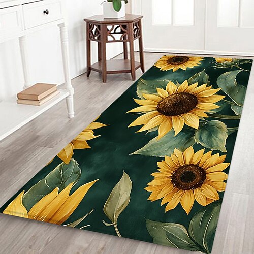Sonnenblumenmuster-Flanellteppich, rutschfest, Wohnzimmerteppich, dekorativer, weicher Teppich Image