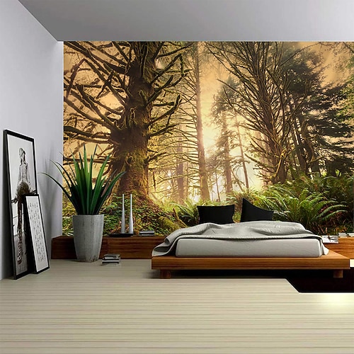 Großflächiger Wandteppich mit naturgetreuer Pflanzenlandschaft als Fotohintergrund, Decke oder Vorhang für die Dekoration von Schlafzimmer oder Wohnzimmer. Image