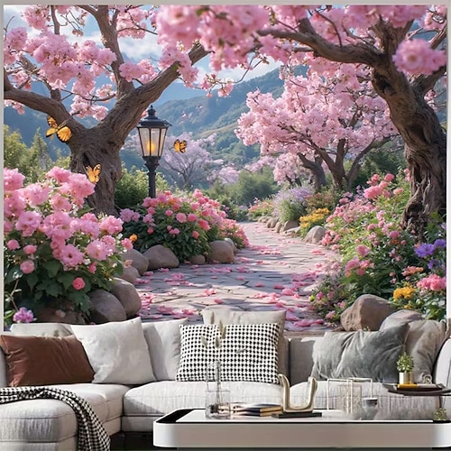 Tapisserie Banner Decke Kirschblüte Modern 3D Schlafzimmer Wohnzimmer Wohnheim Jugendzimmer Studentenwohnheim Wandveranda Wohndeko Image