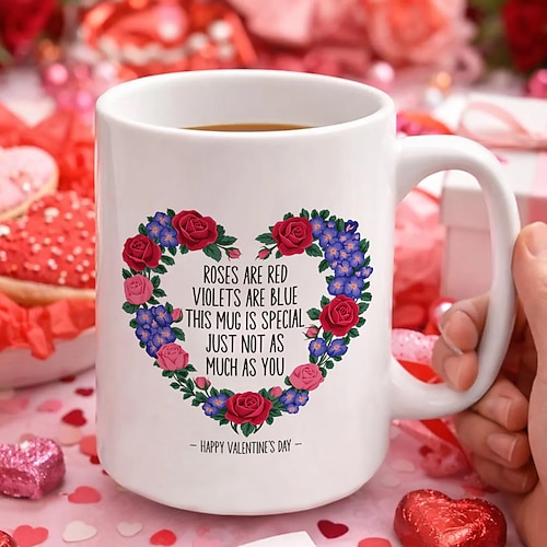 Valentinstagsgeschenkbecher „Du bist etwas Besonderes" – Kaffeetasse mit floralem Rosenherz-Design, einzigartiges Geschenk für Ihre Liebsten, romantische Keramiktasse für Tee oder Kaffee. Image