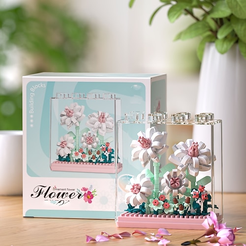 4D-DIY-Blumenbausteinset, bunte Mini-Bausteinkollektion mit Blumenmotiv, ABS-Kunststoff-Baukasten zum Thema Garten, kreatives Geschenk für Kinder ab 8 Jahren, Deko-Spielzeug für den Schreibtisch Image