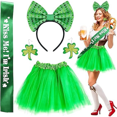 St. Patrick 2026 Kleeblatt Glückliche Iren Karneval Ausgefallene Kostüme Neuheit Lustig Erwachsene Damen St. Patrick's Day Party Einfaches Karnevalskostüm Verkleiden Image