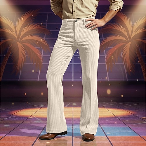 Herren Hose Anzughose Cordhose Schlaghose Schlaghosen Tasche Einfach Komfort Volle Länge Täglich Geschäft Ferien Urlaub Mode Weiß Braun Mikroelastisch Image