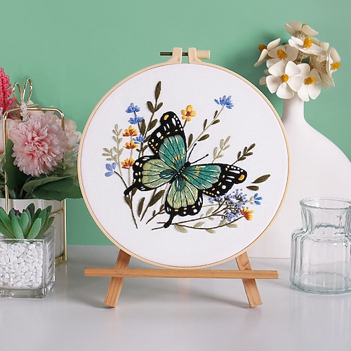 kit di ricamo a farfalla per principianti, kit di ricamo per principianti, ricamo moderno, punto croce, kit di ricamo a mano, punto croce, kit fai da te