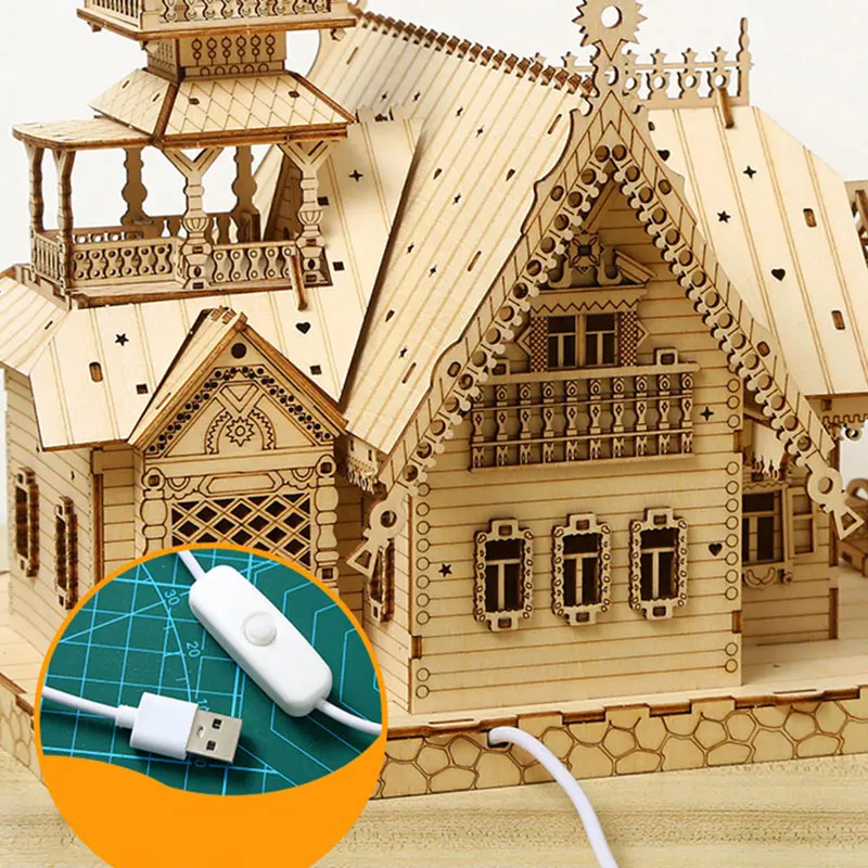 Kit de modèle en bois 3d pour Villa, bricolage, avec château léger, puzzle, jouet d'assemblage, Kits de modèles de bricolage pour enfants et adultes, décoration de bureau, cadeau de noël