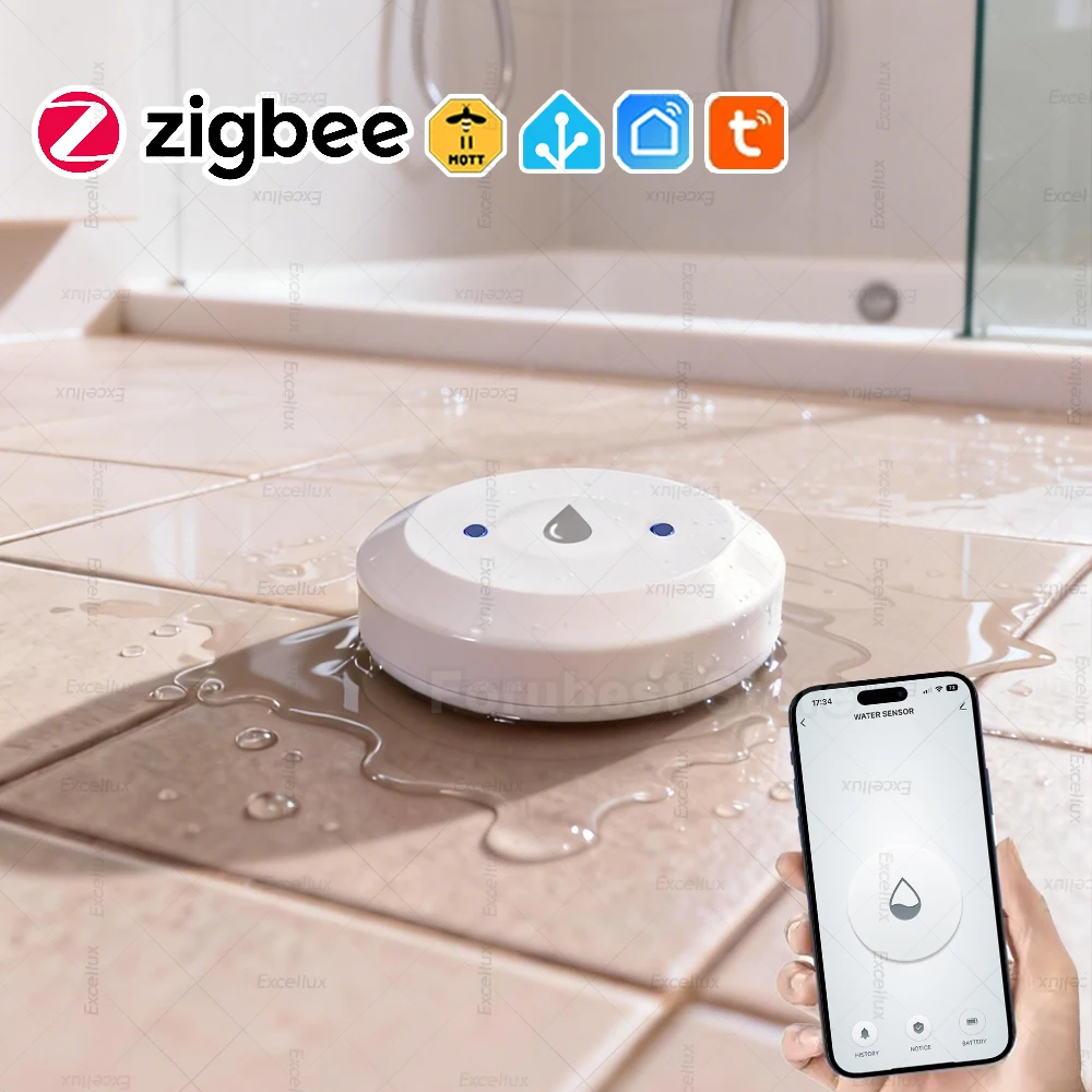 Zigbee Wasser Leck Detektor Wasser Flut Sensor Tuya Smart Leben APP Fern Überwachung Küche Bad Home Security Unterstützung Z2M Image