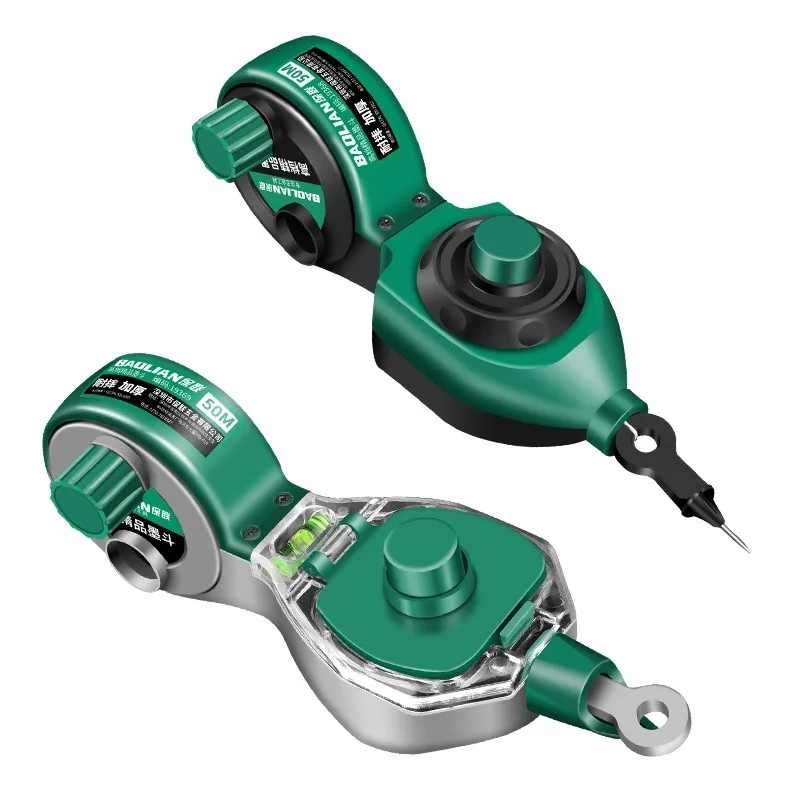 50 m langer Zimmermanns-Locator mit Baumwollfaden und speziellen Nivellierwerkzeugen zum Auslegen auf der Baustelle, Holzbearbeitungs-Anreißer-Tinteneimer Image