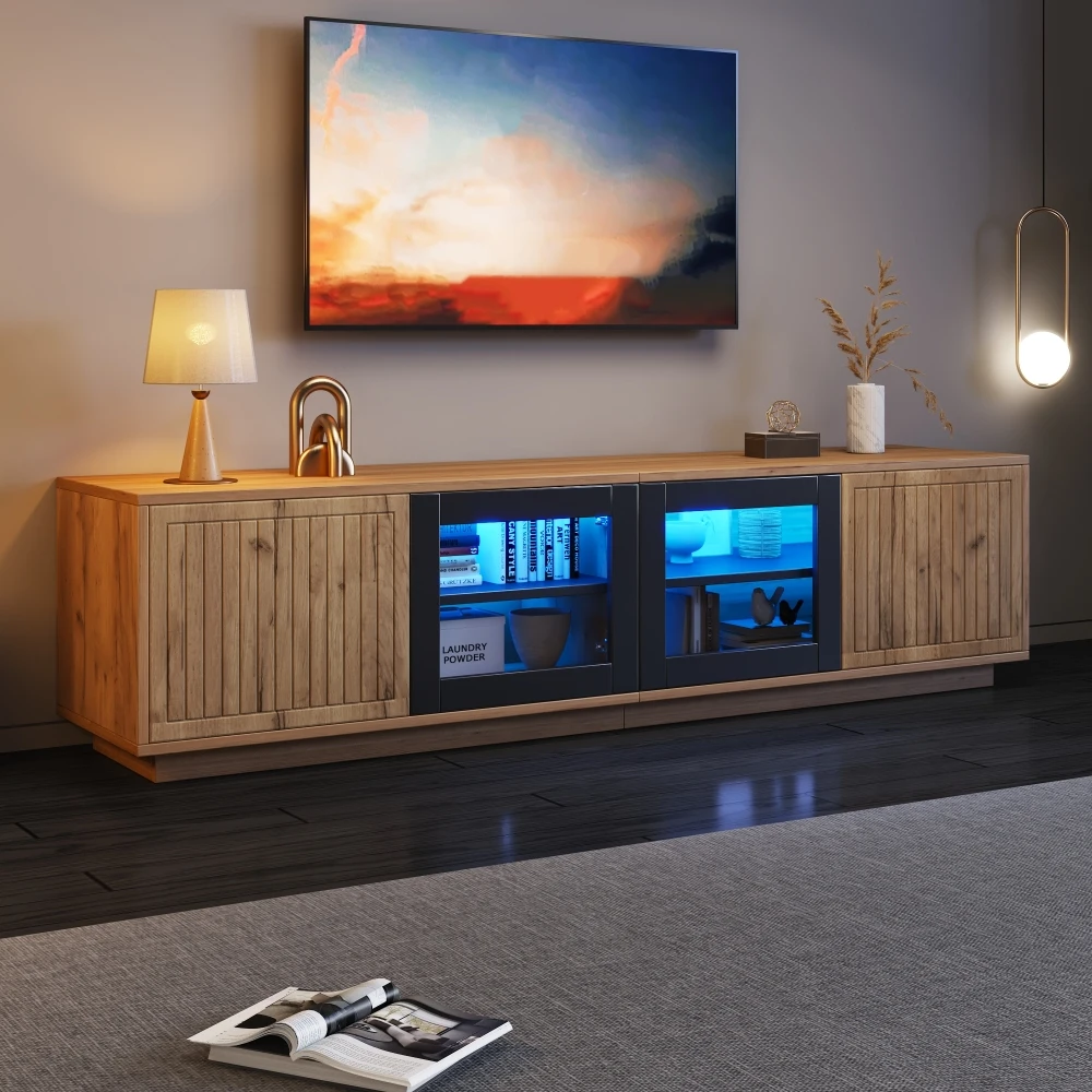 180 x 40 x 45 cm moderner TV-Schrank, Lowboard-Wohnzimmerschrank, für Fernseher bis zu 75 Zoll, TV-Ständer mit 2 Schränken und LED-Lichtleiste